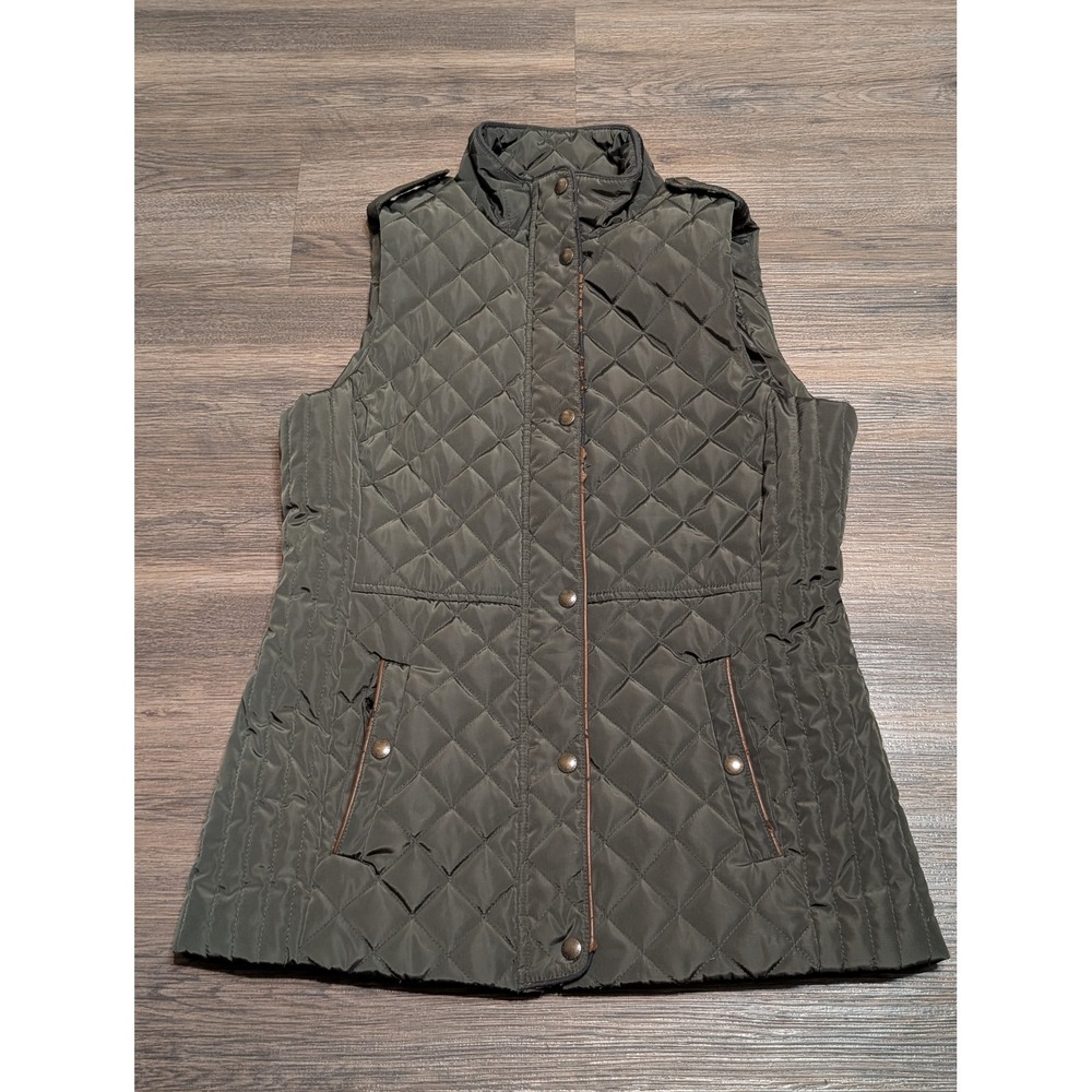 Lauren Ralph Lauren Womens Olive Green Quilted Vest Equestrian Barn Jacket Small